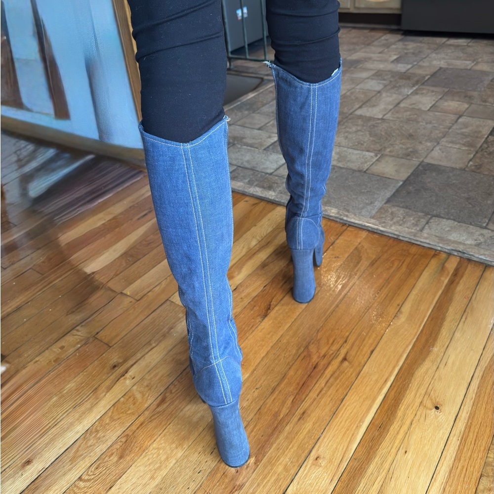 Vintage 1969 Platform Denim Knee-High Boots from London size 8 1/2 - Picture 4 of 12